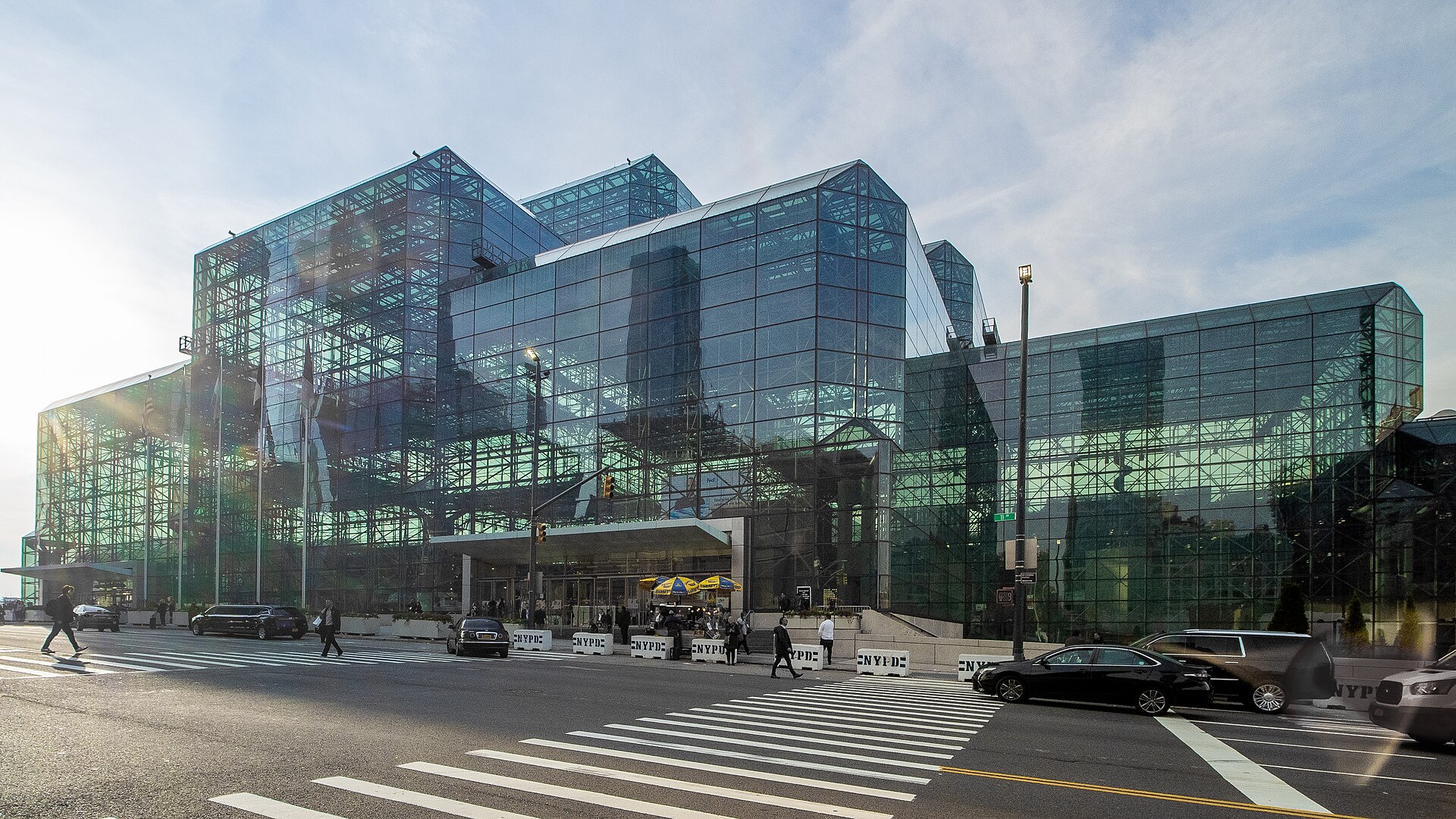 Exterior view of the Jacob K. Javits Convention Center in Manhattan, New York City.