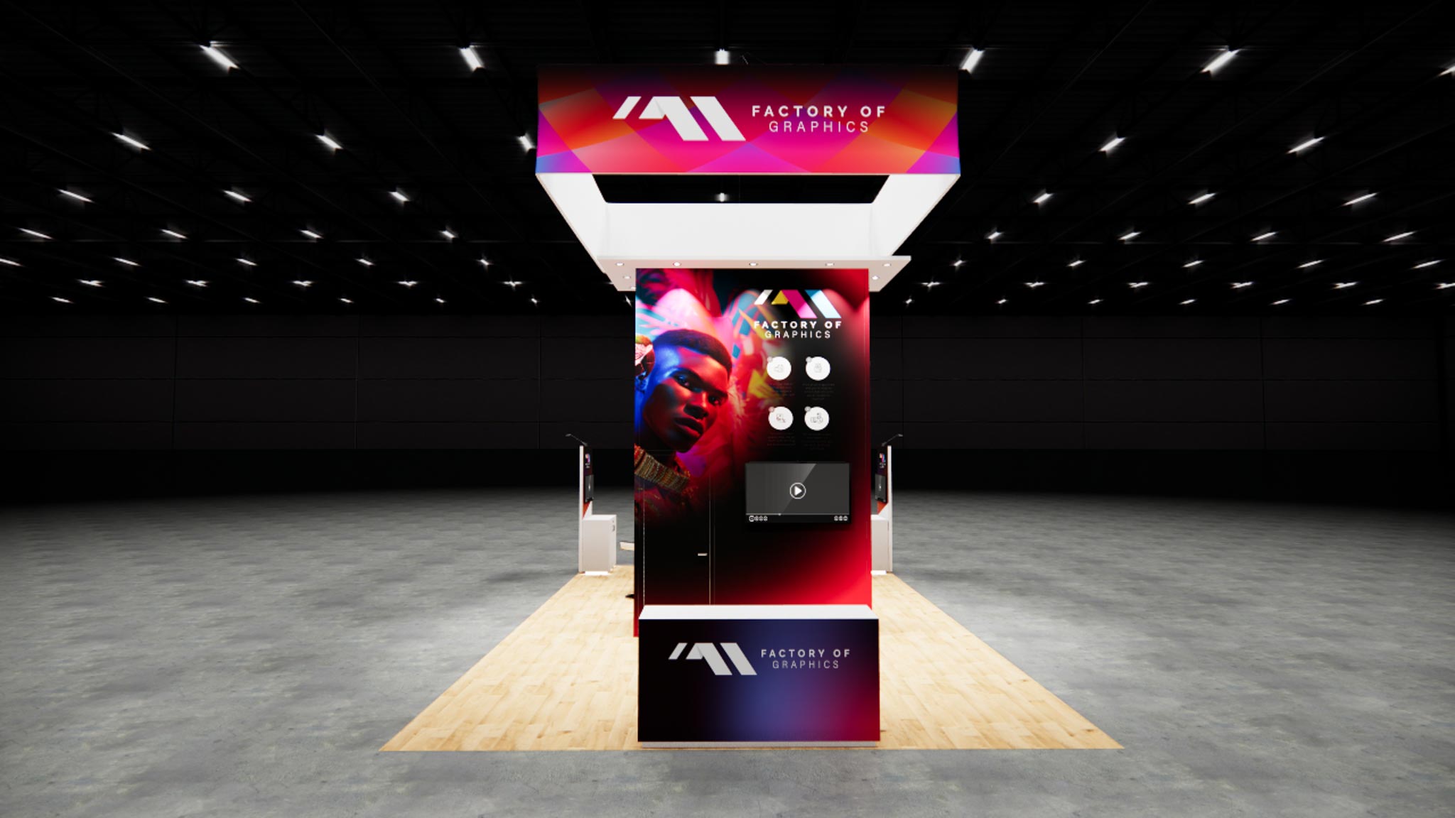 20x30 Branded Wall and Square Hanging Sign Trade Show Booth Rental