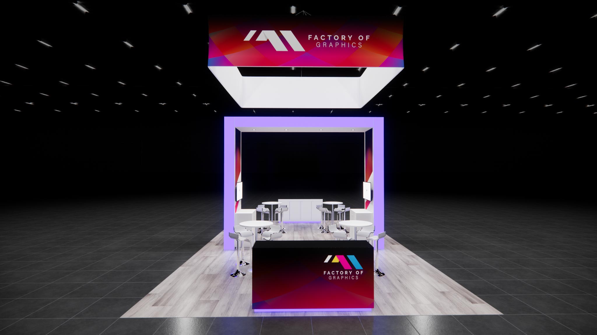 20x30 Trade Show Booth Rental with square hanging sign