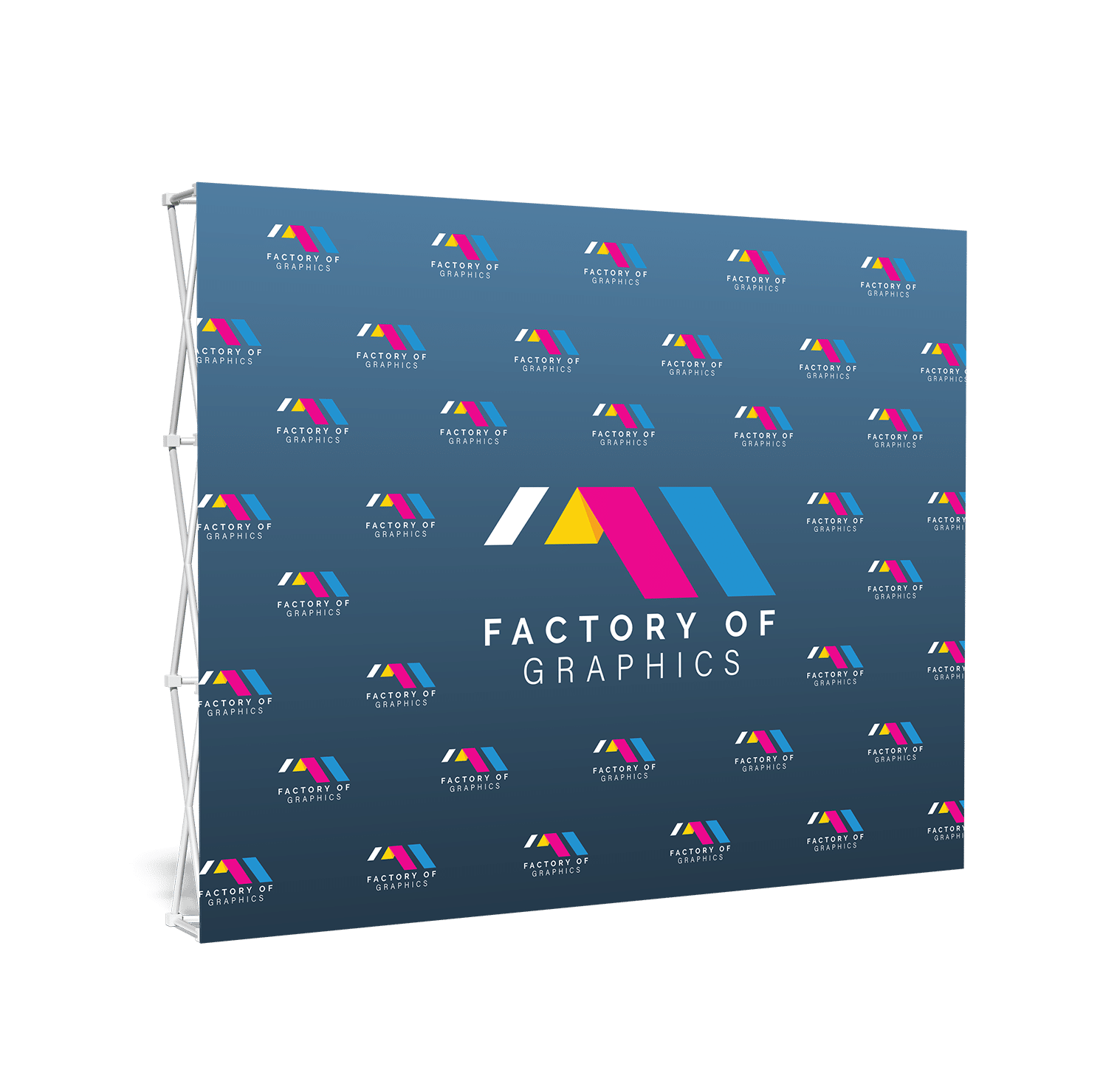 Factory of Graphics branded 10 by 10 portable step-and-repeat backwall