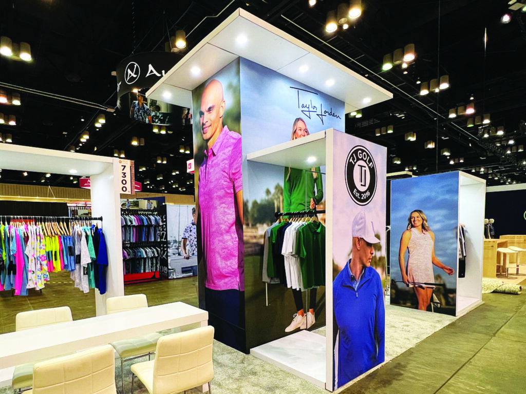 Finished SEG fabric graphics fitted into a modular trade show frame